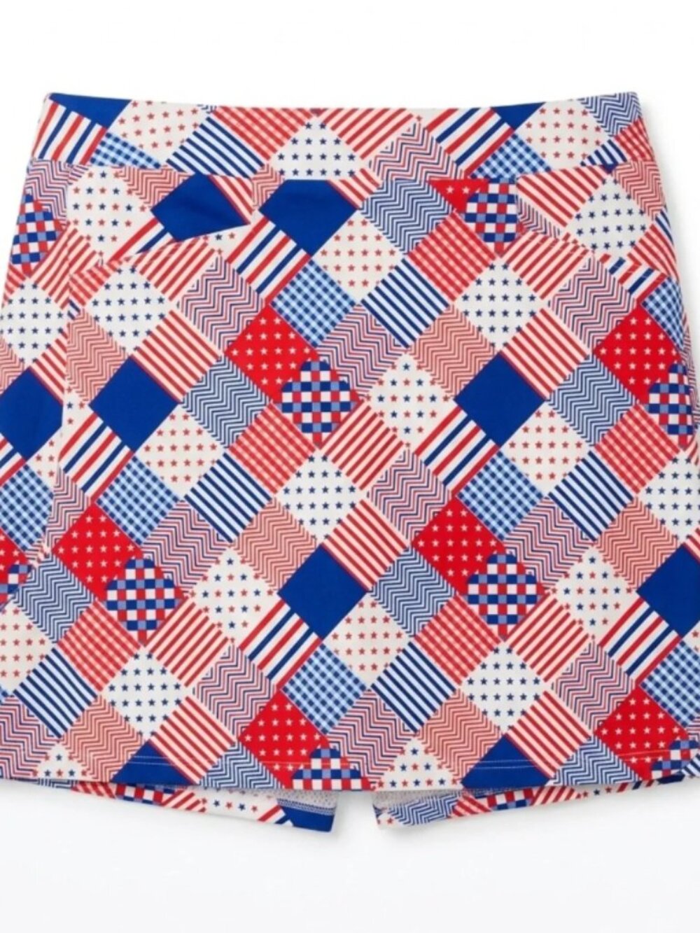 KATE PARK Patriotic Patchwork Athletic Skirt Skort Woven/Stretch Pockets Slits S